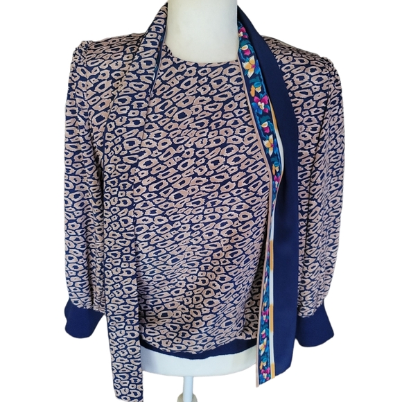 Vintage jo Hanna York by Joan davis animal print top with scarf shoulder pads 14 - Picture 2 of 7